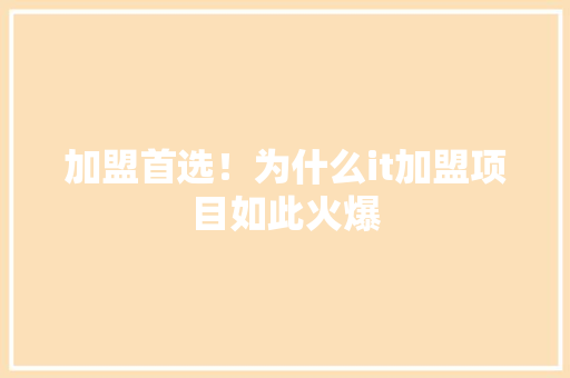 加盟首选！为什么it加盟项目如此火爆