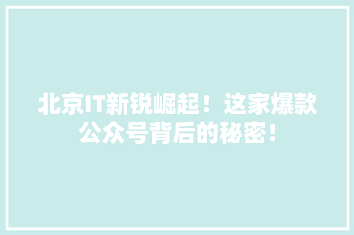 北京IT新锐崛起！这家爆款公众号背后的秘密！