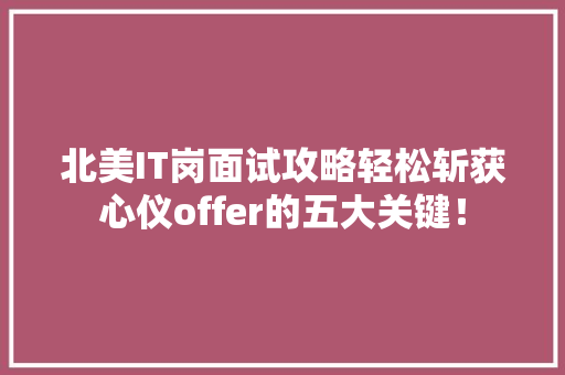 北美IT岗面试攻略轻松斩获心仪offer的五大关键！