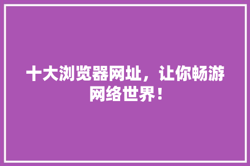十大浏览器网址，让你畅游网络世界！ 网站优化