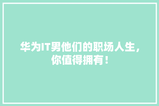 华为IT男他们的职场人生，你值得拥有！