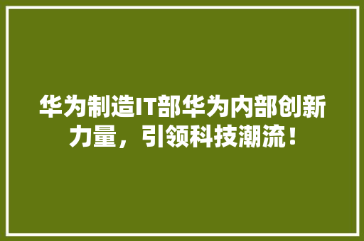 华为制造IT部华为内部创新力量，引领科技潮流！