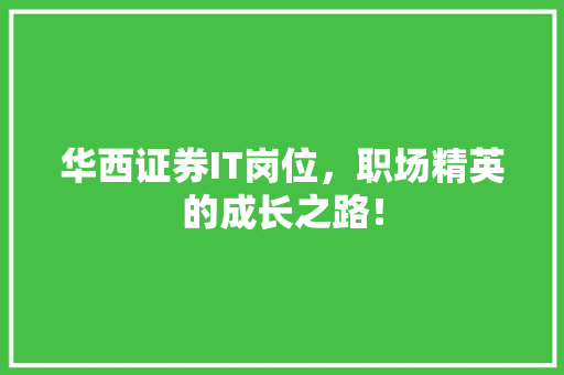 华西证券IT岗位，职场精英的成长之路！