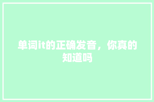 单词it的正确发音，你真的知道吗 网站开发