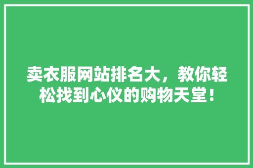 卖衣服网站排名大，教你轻松找到心仪的购物天堂！