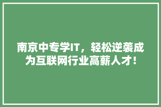 南京中专学IT，轻松逆袭成为互联网行业高薪人才！ 头条优化