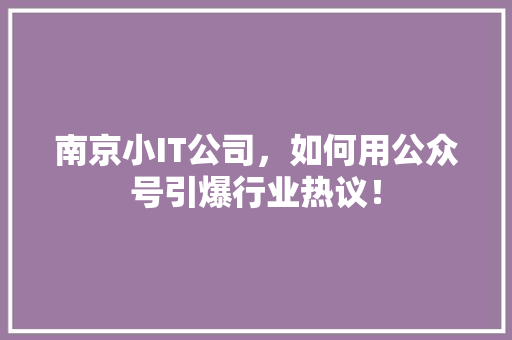 南京小IT公司，如何用公众号引爆行业热议！