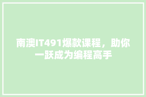 南澳IT491爆款课程，助你一跃成为编程高手