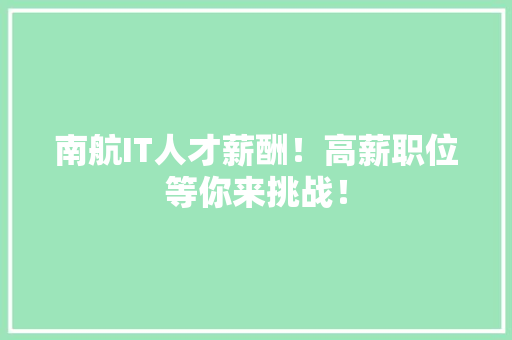 南航IT人才薪酬！高薪职位等你来挑战！