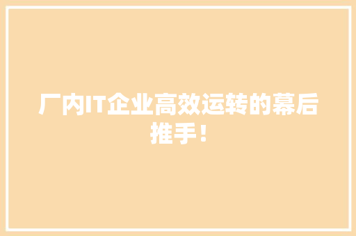 厂内IT企业高效运转的幕后推手！