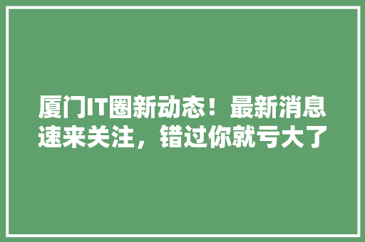 厦门IT圈新动态！最新消息速来关注，错过你就亏大了！