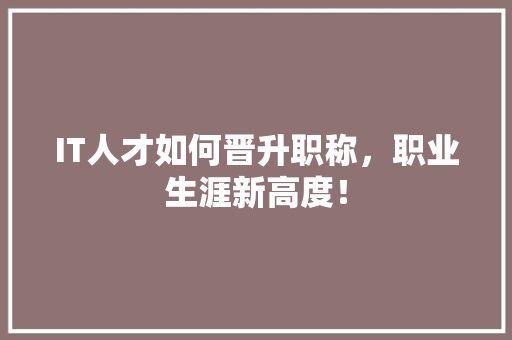 IT人才如何晋升职称，职业生涯新高度！