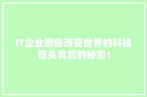 IT企业那些改变世界的科技巨头背后的秘密！