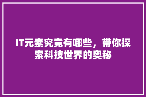 IT元素究竟有哪些，带你探索科技世界的奥秘