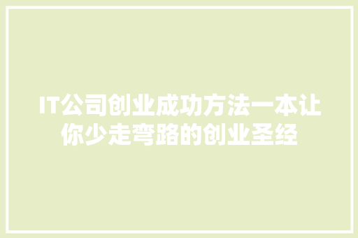 IT公司创业成功方法一本让你少走弯路的创业圣经