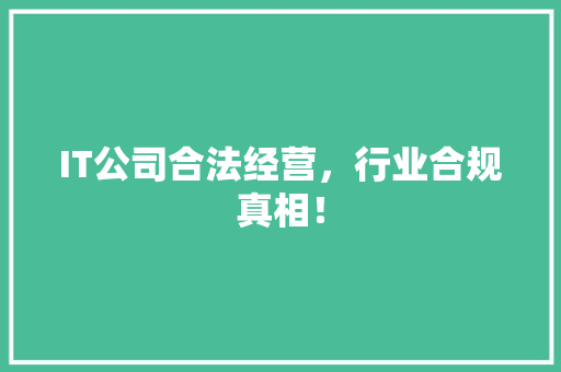 IT公司合法经营，行业合规真相！