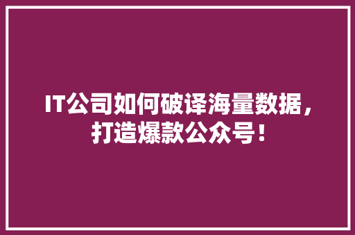 IT公司如何破译海量数据，打造爆款公众号！