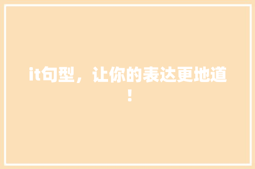 it句型，让你的表达更地道！ 搜狗优化