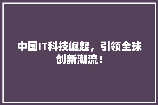 中国IT科技崛起，引领全球创新潮流！