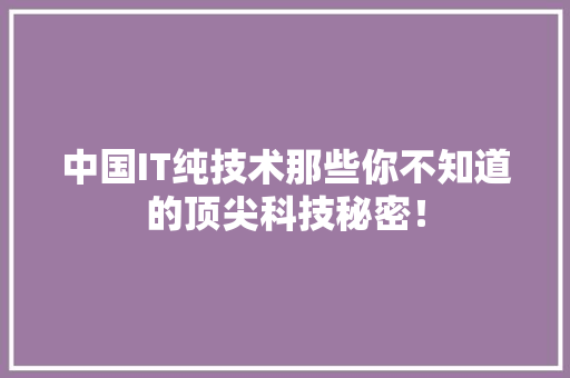 中国IT纯技术那些你不知道的顶尖科技秘密！