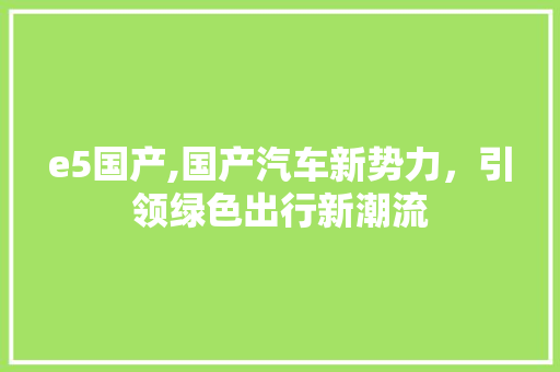 e5国产,国产汽车新势力，引领绿色出行新潮流