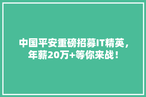 中国平安重磅招募IT精英，年薪20万+等你来战！ 网站开发
