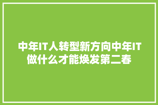 中年IT人转型新方向中年IT做什么才能焕发第二春