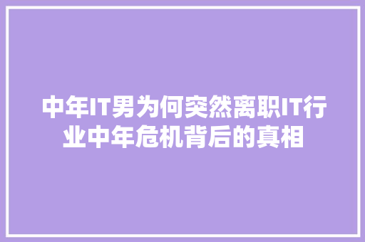 中年IT男为何突然离职IT行业中年危机背后的真相 网站优化