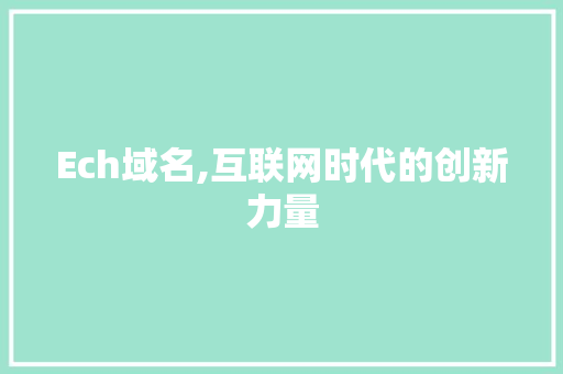 Ech域名,互联网时代的创新力量 Ech域名,互联网时代的创新力量 AI技术学习