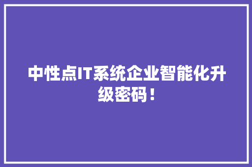 中性点IT系统企业智能化升级密码！