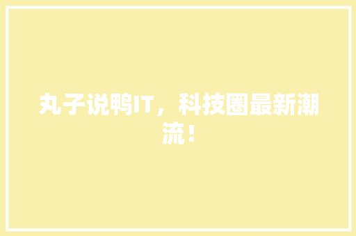 丸子说鸭IT，科技圈最新潮流！