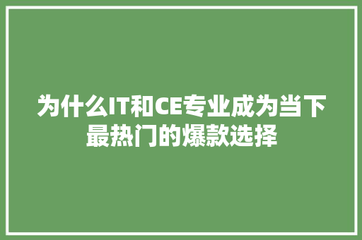 为什么IT和CE专业成为当下最热门的爆款选择