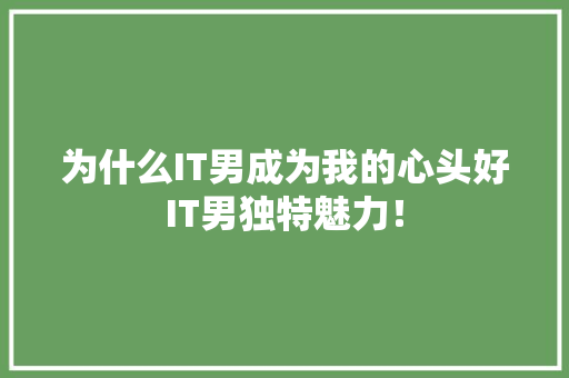 为什么IT男成为我的心头好IT男独特魅力！