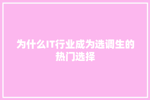 为什么IT行业成为选调生的热门选择
