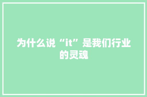 为什么说“it”是我们行业的灵魂