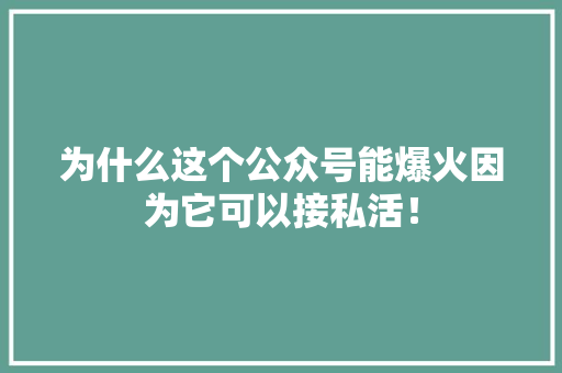 为什么这个公众号能爆火因为它可以接私活！