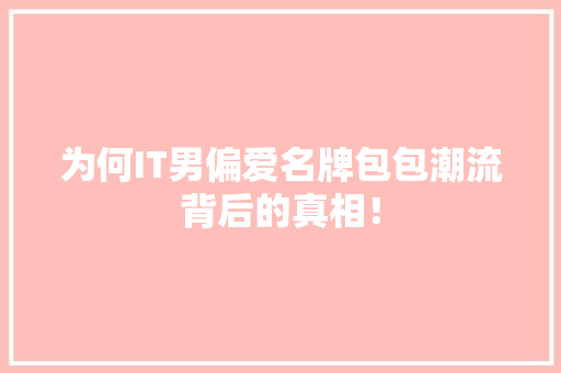 为何IT男偏爱名牌包包潮流背后的真相！
