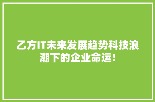 乙方IT未来发展趋势科技浪潮下的企业命运！