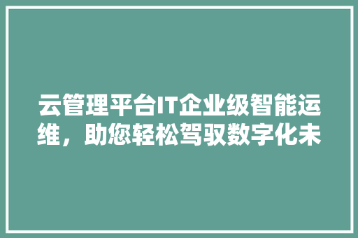 云管理平台IT企业级智能运维，助您轻松驾驭数字化未来！