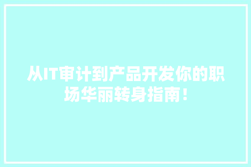 从IT审计到产品开发你的职场华丽转身指南！