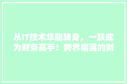 从IT技术华丽转身，一跃成为财务高手！跨界精英的财务转型之路！