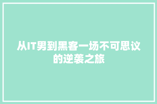 从IT男到黑客一场不可思议的逆袭之旅