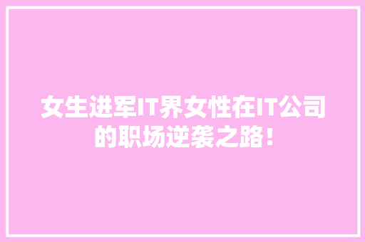 女生进军IT界女性在IT公司的职场逆袭之路！