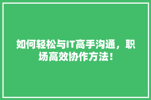 如何轻松与IT高手沟通，职场高效协作方法！