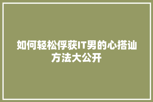 如何轻松俘获IT男的心搭讪方法大公开