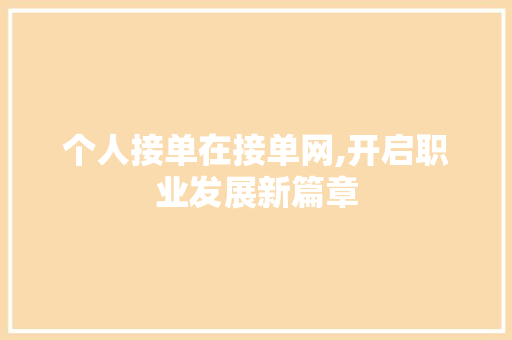 个人接单在接单网,开启职业发展新篇章