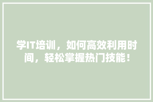 学IT培训，如何高效利用时间，轻松掌握热门技能！