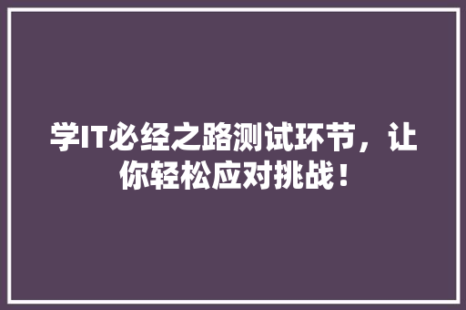 学IT必经之路测试环节，让你轻松应对挑战！ AI技术学习