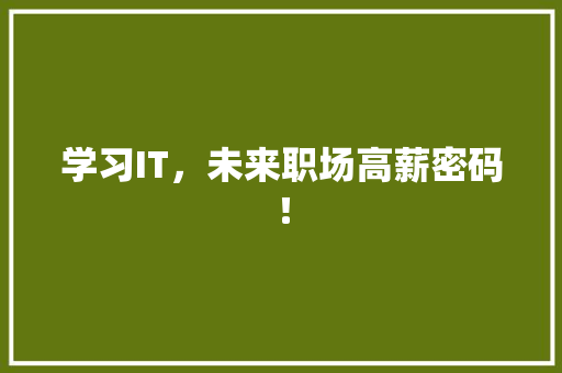 学习IT，未来职场高薪密码！