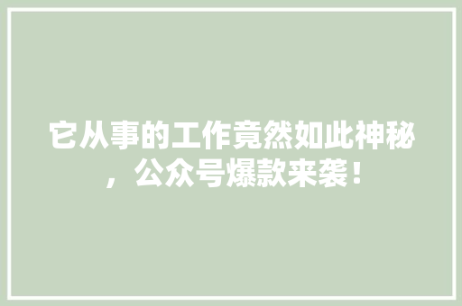 它从事的工作竟然如此神秘，公众号爆款来袭！